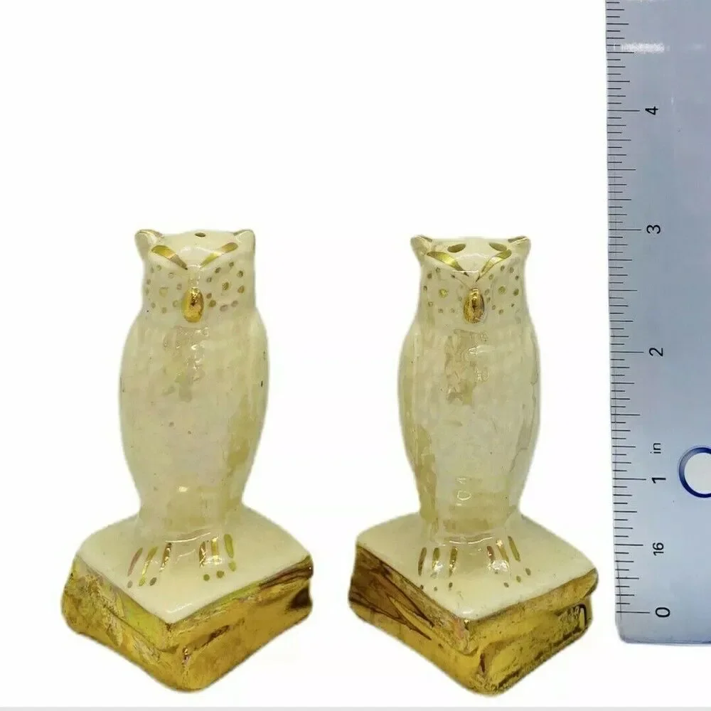 Salt & Pepper Shaker Ceramic Animals Owl, Mouse Mice & Pewter Vintage Lot of 3